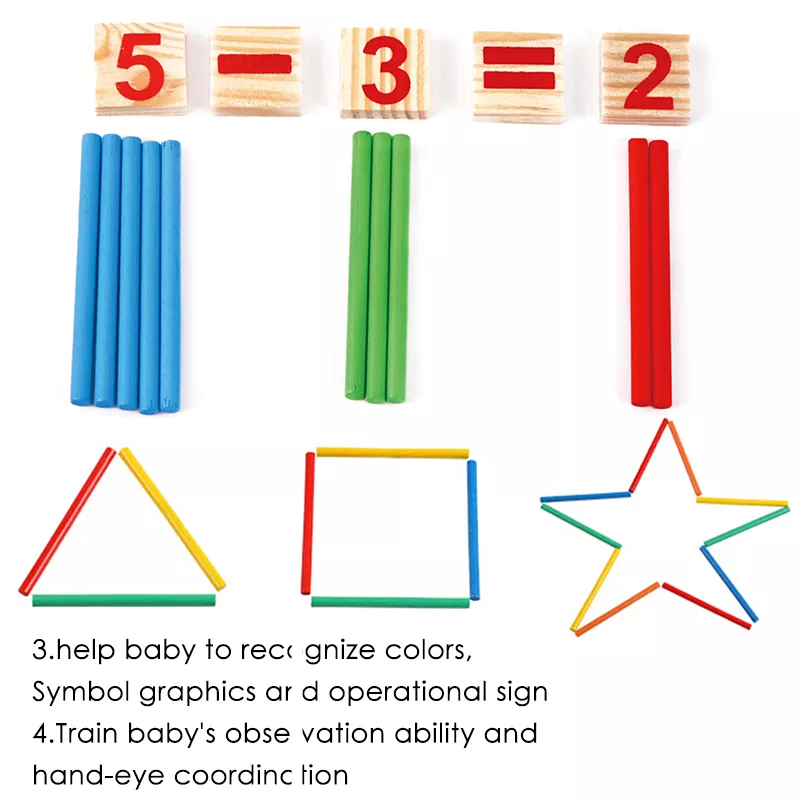 Counting Stick Calculation Math Educational Toy, Wooden Number Cards and Color Rods Box  Wooden Mathematical Intelligenc