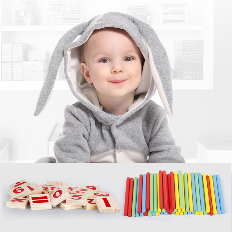 Counting Stick Calculation Math Educational Toy, Wooden Number Cards and Color Rods Box  Wooden Mathematical Intelligenc