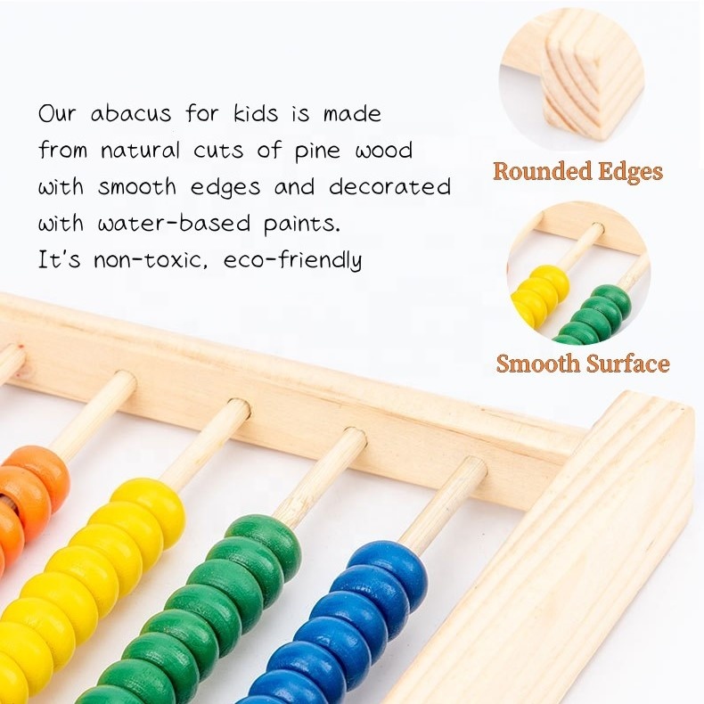 Preschool Math Learning Toy Classic Wooden Educational Counting Toy 5 Rows With 50 Beads Learning Mathematics Abacus for