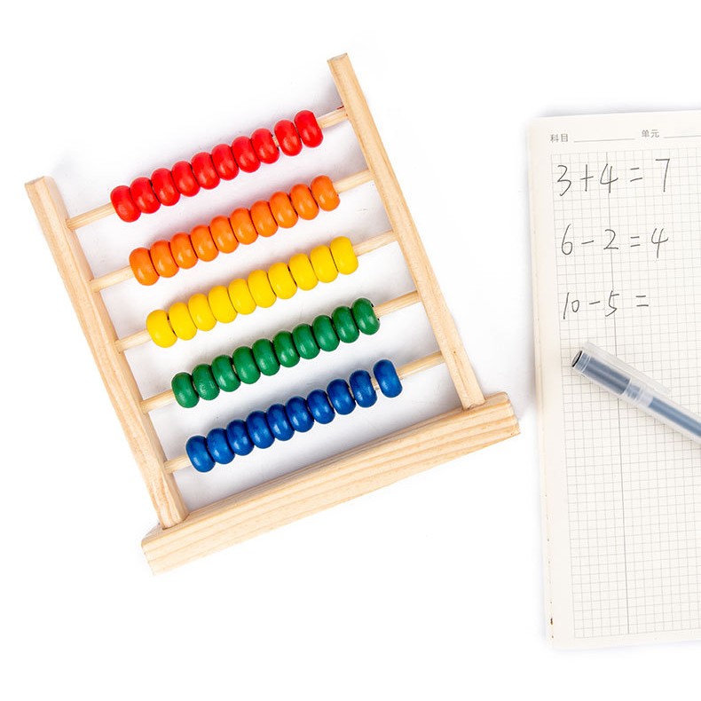 Preschool Math Learning Toy Classic Wooden Educational Counting Toy 5 Rows With 50 Beads Learning Mathematics Abacus for