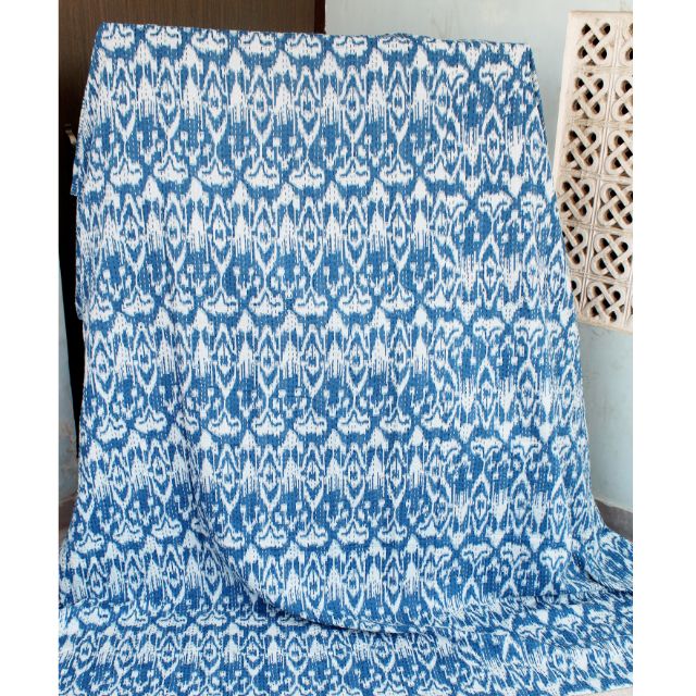  Queen Size Kantha Quilt 100% Cotton Indian Vintage Indigo Print Old Style Hand Stitched Kantha Quilts