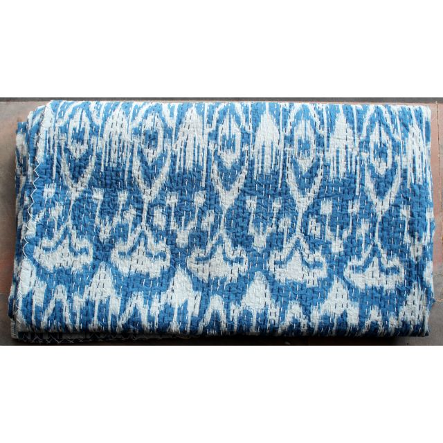  Queen Size Kantha Quilt 100% Cotton Indian Vintage Indigo Print Old Style Hand Stitched Kantha Quilts
