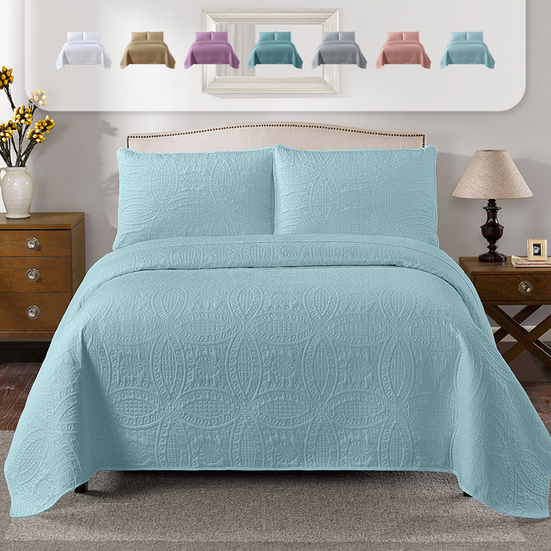  Bedding Simple Style Pure Color Bed Sheet Quilted Microfiber Bedroom Bedding Coverlet Three Piece Quilted Quil