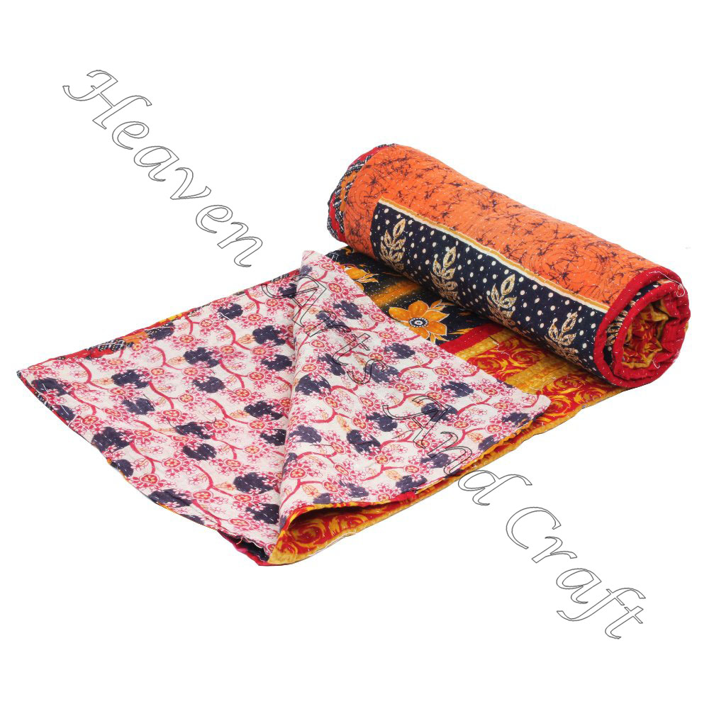 Indian Vintage Cotton Kantha Work Quilt Throws / Gudari /Blankets Old Bedspread Kantha Work Quilt