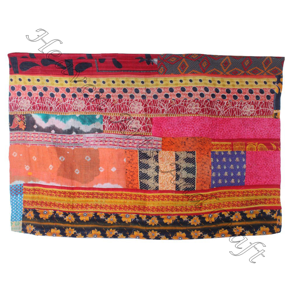 Indian Vintage Cotton Kantha Work Quilt Throws / Gudari /Blankets Old Bedspread Kantha Work Quilt