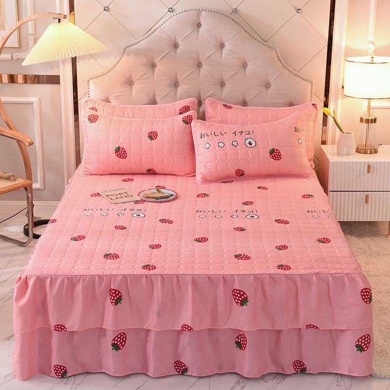 100% Polyester Decorative Bed Skirt Plain Fabric King Queen Bed Skirt