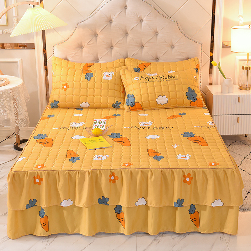 100% Polyester Decorative Bed Skirt Plain Fabric King Queen Bed Skirt