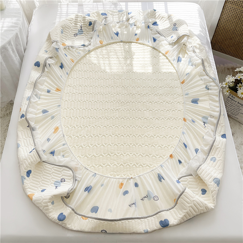 Latex mat three piece set lace ice silk mat fitted sheet bed skirt non slip mattress protective cover