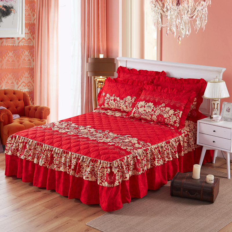 2022 direct sales quilted thickened bed skirt double lace bed cover aloe vera cotton bedsheet  1.5m 1.8m