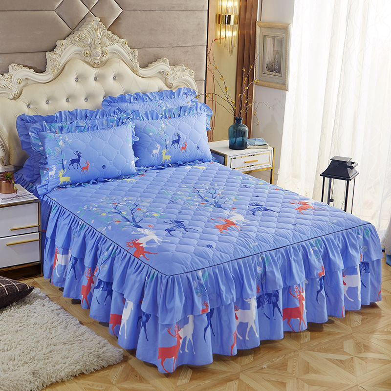 2022 direct sales quilted thickened bed skirt double lace bed cover aloe vera cotton bedsheet  1.5m 1.8m