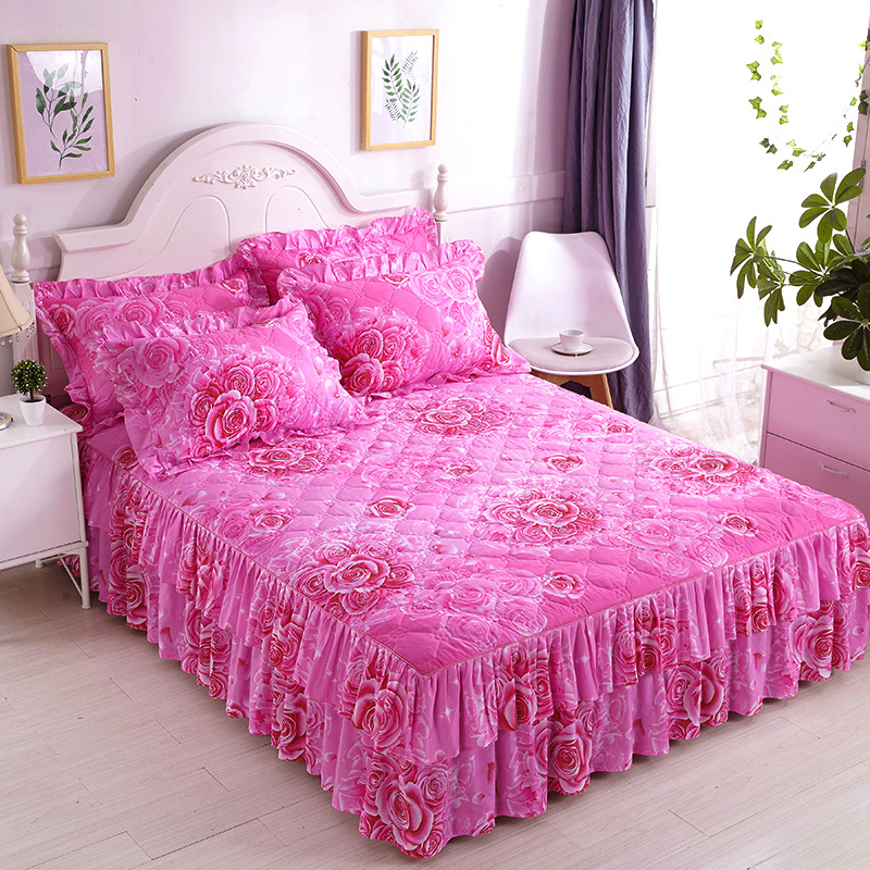 2022 direct sales quilted thickened bed skirt double lace bed cover aloe vera cotton bedsheet  1.5m 1.8m