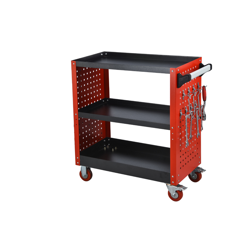 Garage Workshop Heavy Duty Tool Trolley Cart With Wheels 3 Shelves and side panel for hanging tools