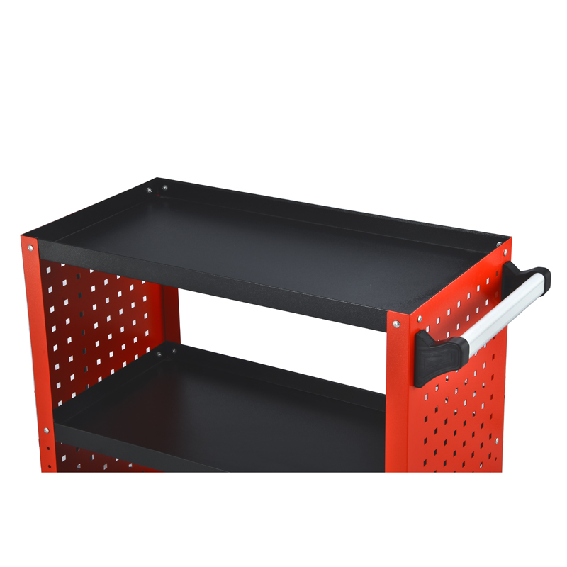 Garage Workshop Heavy Duty Tool Trolley Cart With Wheels 3 Shelves and side panel for hanging tools