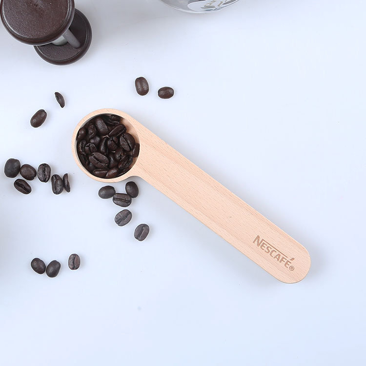 Beech Wood Eco-friendly Measuring Coffee Beans Scoop Food Bag Sealer Clip Coffee Spoons