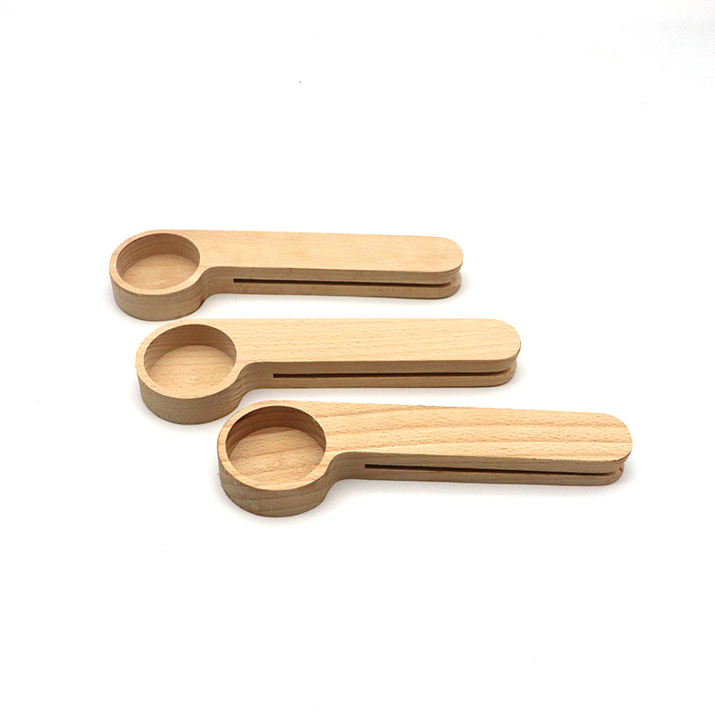 Beech Wood Eco-friendly Measuring Coffee Beans Scoop Food Bag Sealer Clip Coffee Spoons