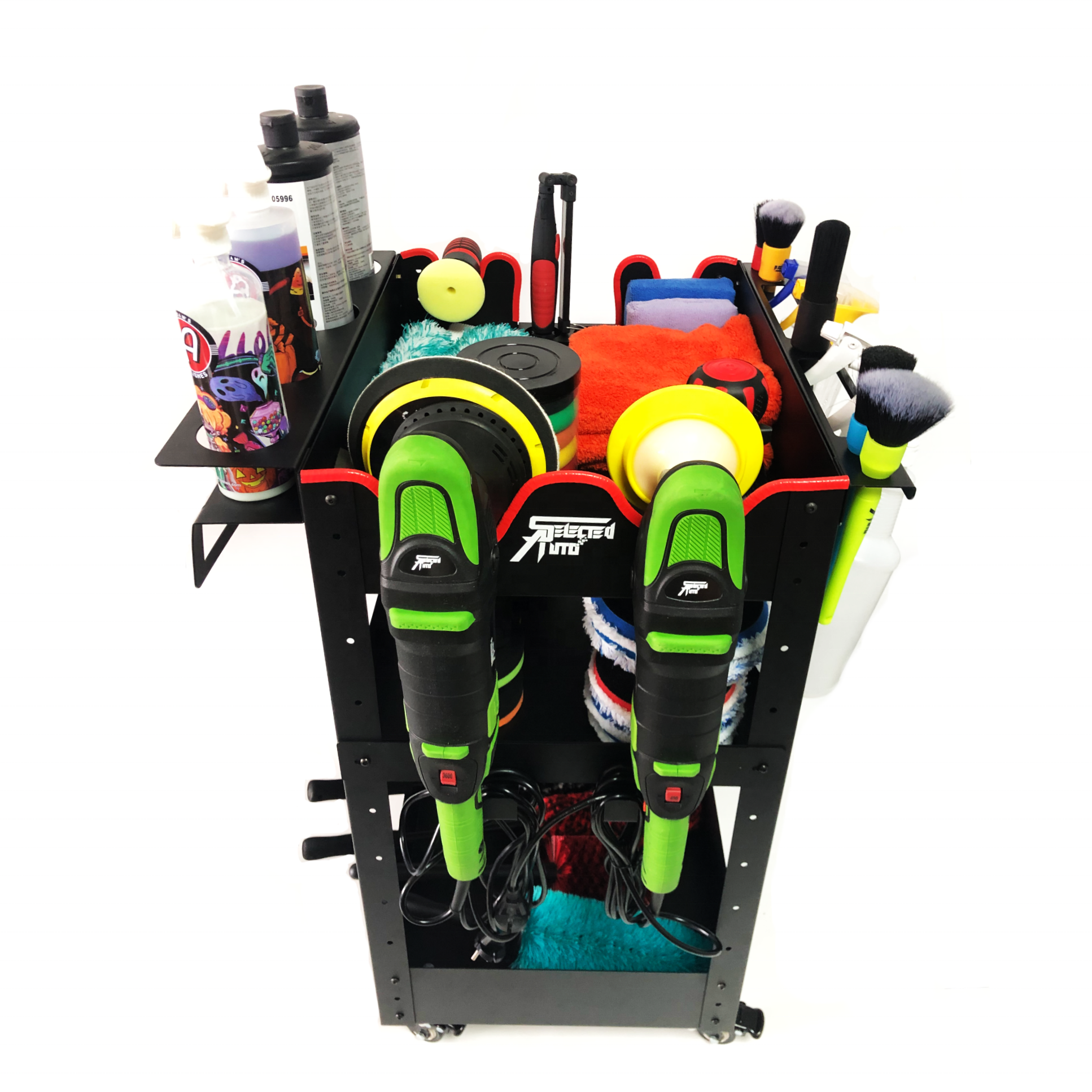 Selected Auto heavy duty car care garage rolling trolley 3 shelf multi-usage steel car detailing utility metal cart with