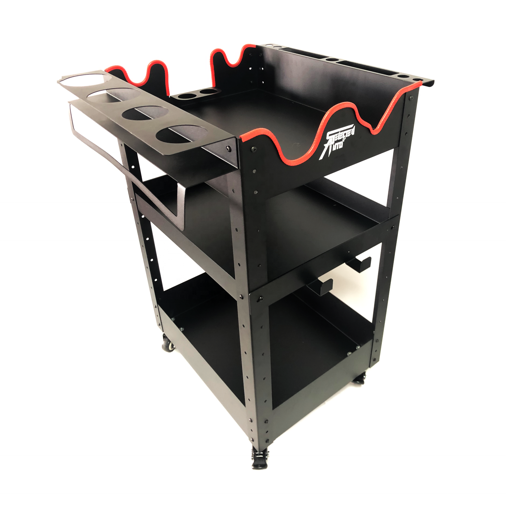 Selected Auto heavy duty car care garage rolling trolley 3 shelf multi-usage steel car detailing utility metal cart with