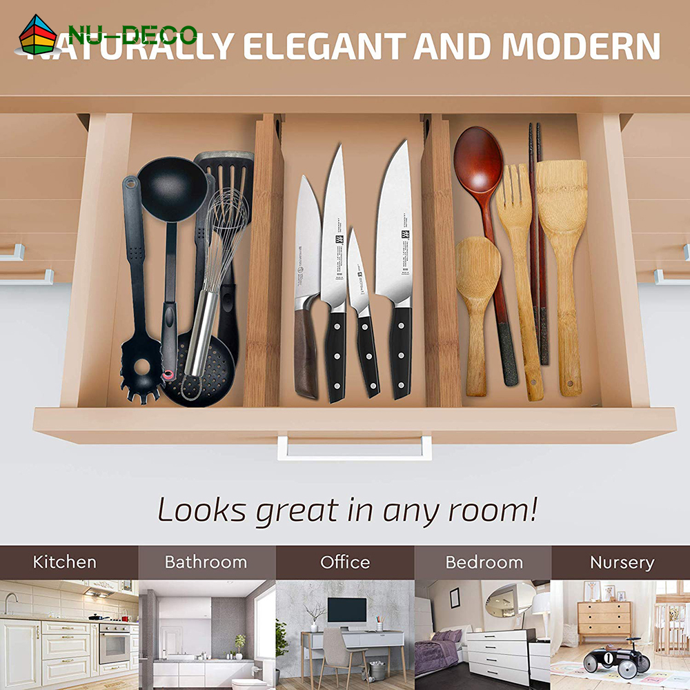 4 Pack Large Adjustable Bamboo Kitchen Drawer Dividers Drawer Organizers