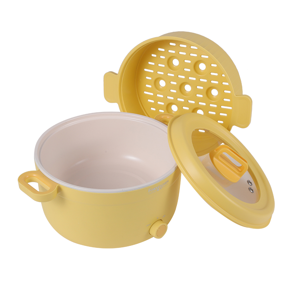 electric skillets 3.9L multi cooker non stick ceramic  electric hot pot cooker in yellow with steamer