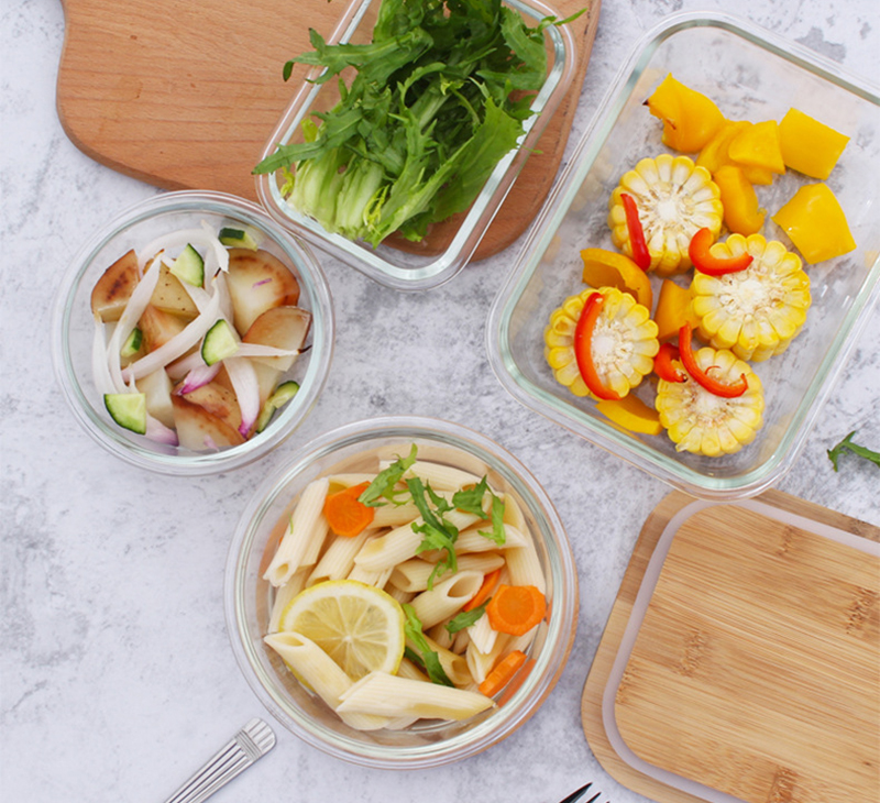 Hot Selling Glass Lunch Box Glass Food Container With Bamboo Lids