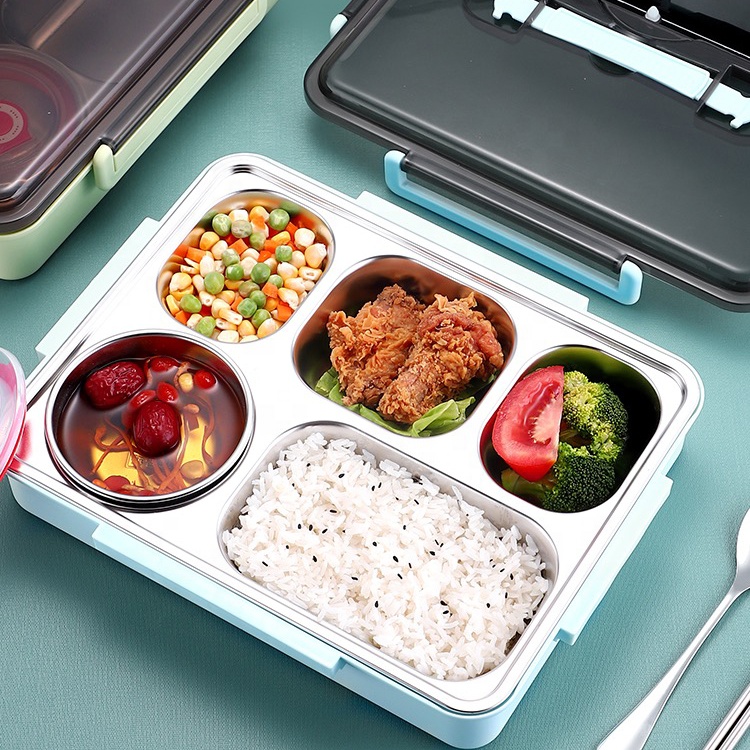 5 Compartment  Kids Divided food Containers Easy Open School Lunch Containers