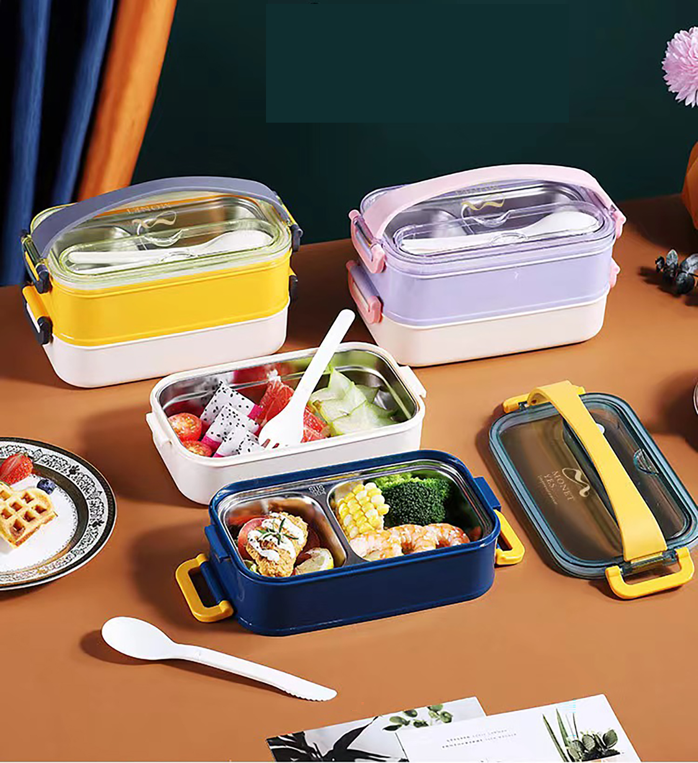 High Quality Food container Insulated Thermal Children School Heated Plastic Metal Bento Stainless Steel Kids Lunch Box