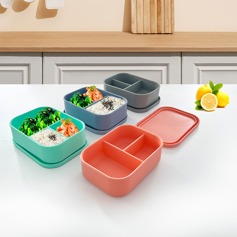DUMO Hot Selling Food Grade Silicone food container Portable Kids Bento Box silicone bento lunch box With 3 Compartment