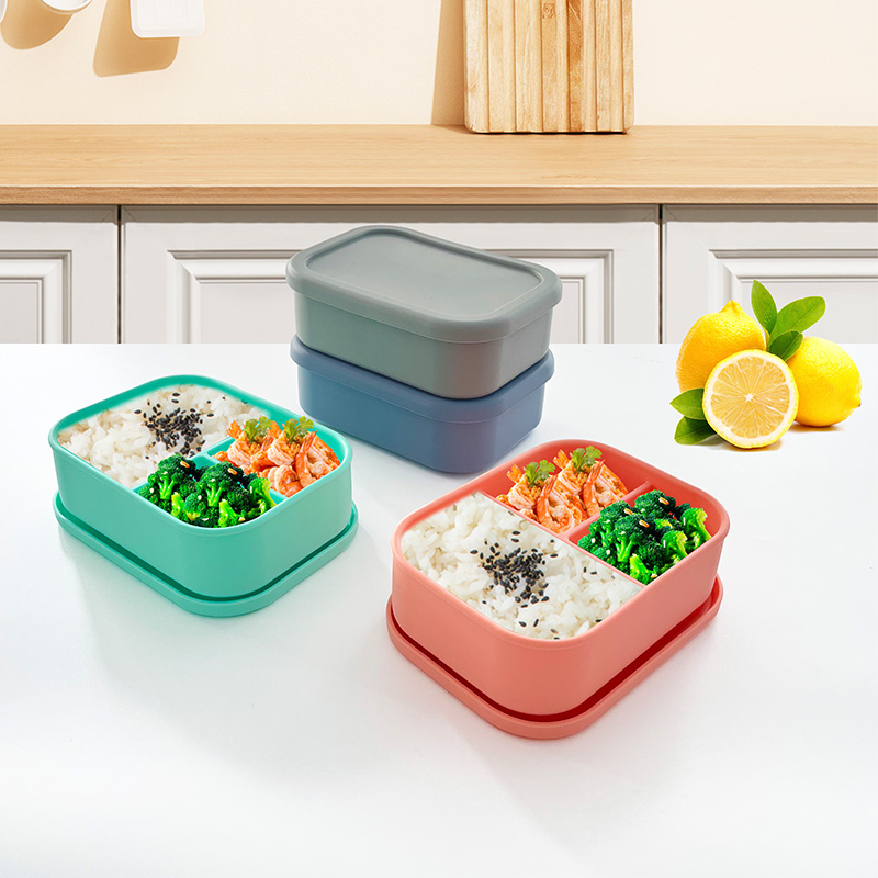 DUMO Hot Selling Food Grade Silicone food container Portable Kids Bento Box silicone bento lunch box With 3 Compartment