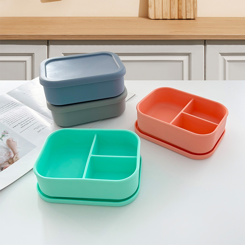 DUMO Hot Selling Food Grade Silicone food container Portable Kids Bento Box silicone bento lunch box With 3 Compartment