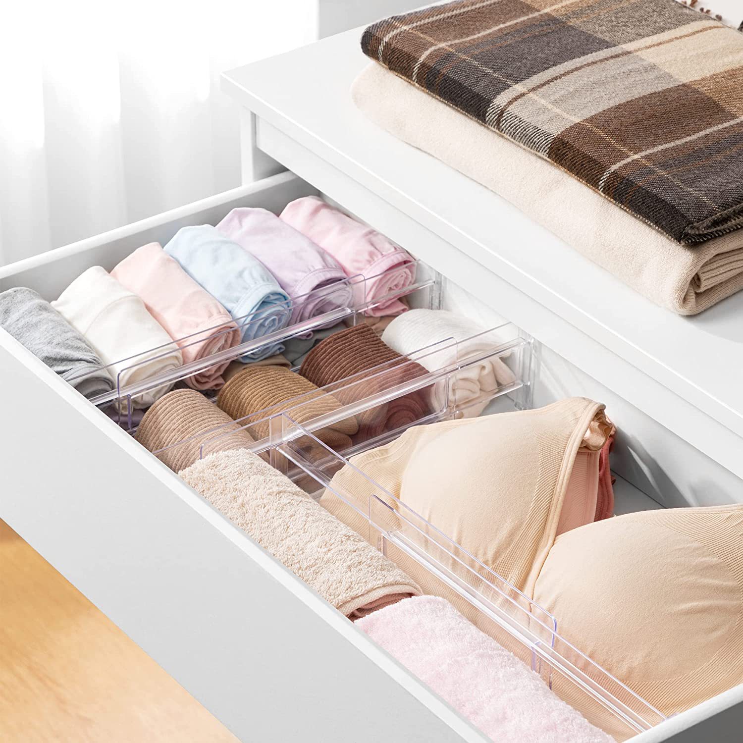 2pcs Strong Secure Hold Adjustable Expandable Drawer Divider Kitchen Adjustable Plastic Drawer Dividers Organizers