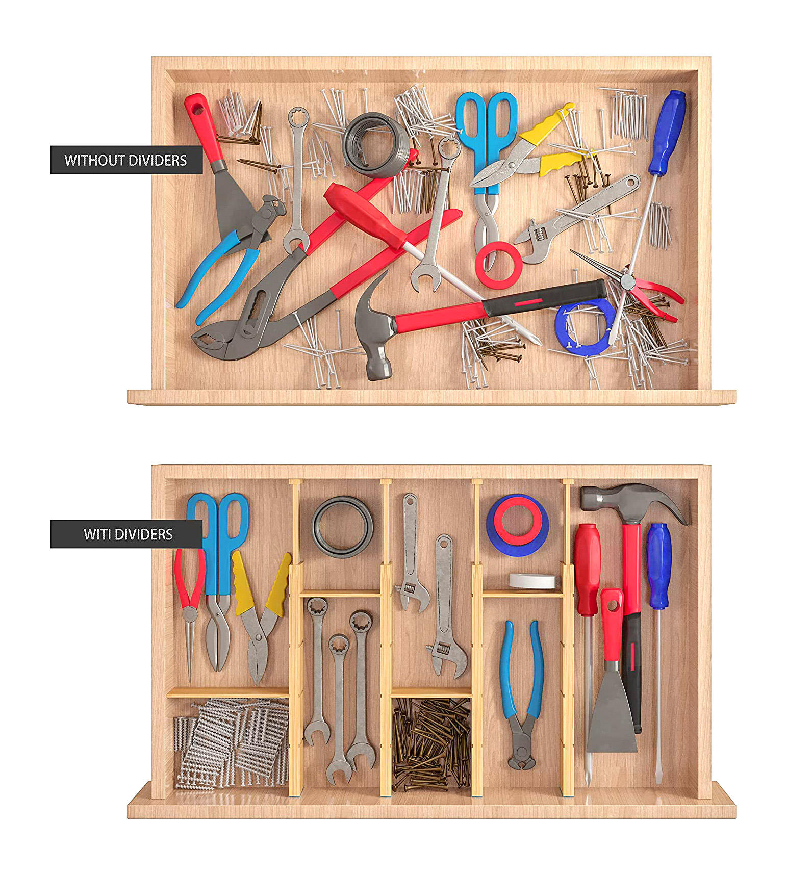 Customization 100% Bamboo Kitchen Drawer Organizers Adjustable & Expendable Drawer Dividers set of 4  Home Deco