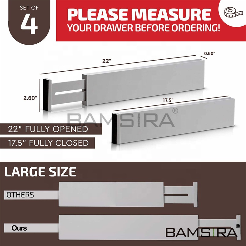 Gray  4-Pack Separators for Kitchen Expandable Drawer Organization Adjustable Bamboo Drawer Dividers