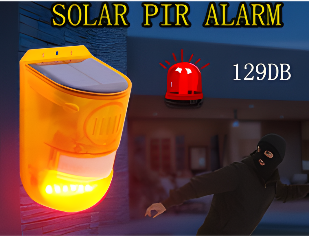 Solar Sensor Led Alarm Motion Intruder Alarm Gunshot Sounds & Dog Barking Sound Warning Lamp For Outdoor Farm Barn Villa