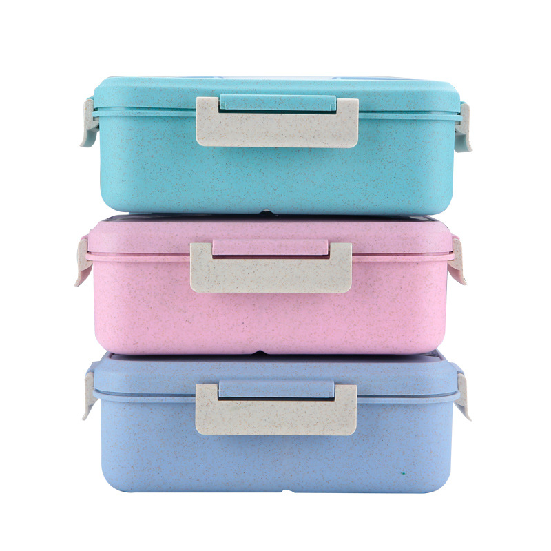 Food Grade Biodegradable Wheat Straw Lunch Box Microwave Safe School Office Bento Food Container with Free Cutlery Whole