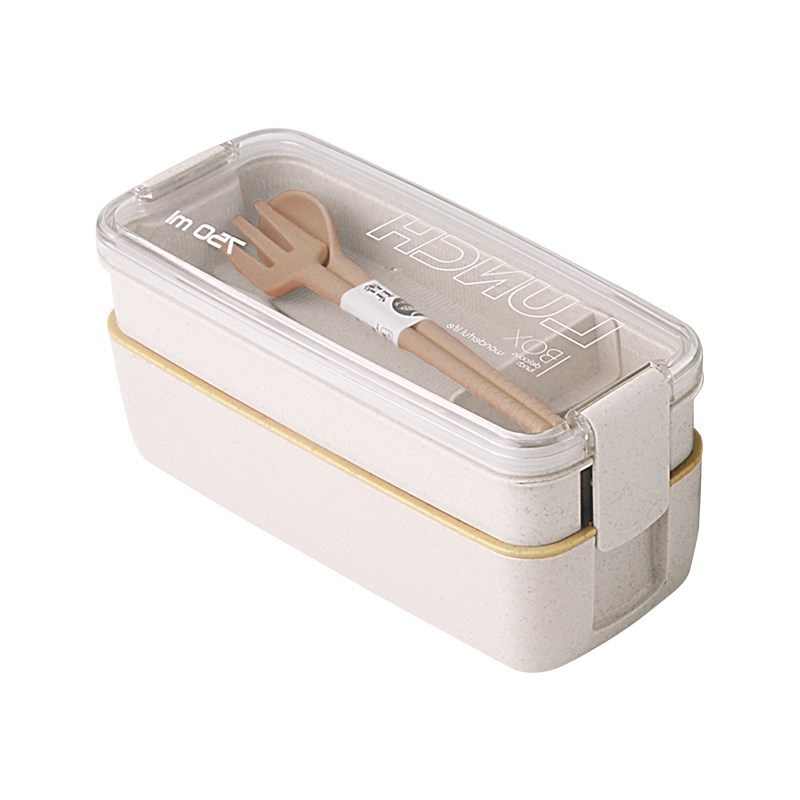 2 Layers Microwave Safe Biodegradable Bamboo Fiber Bento Lunch Box Leakproof plastic food container
