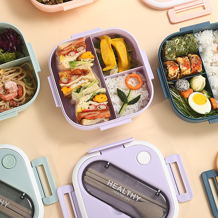 School office microwaveable meal pre airtight food container BPA-fee PP 3 compartments plastic bento lunch box for kids