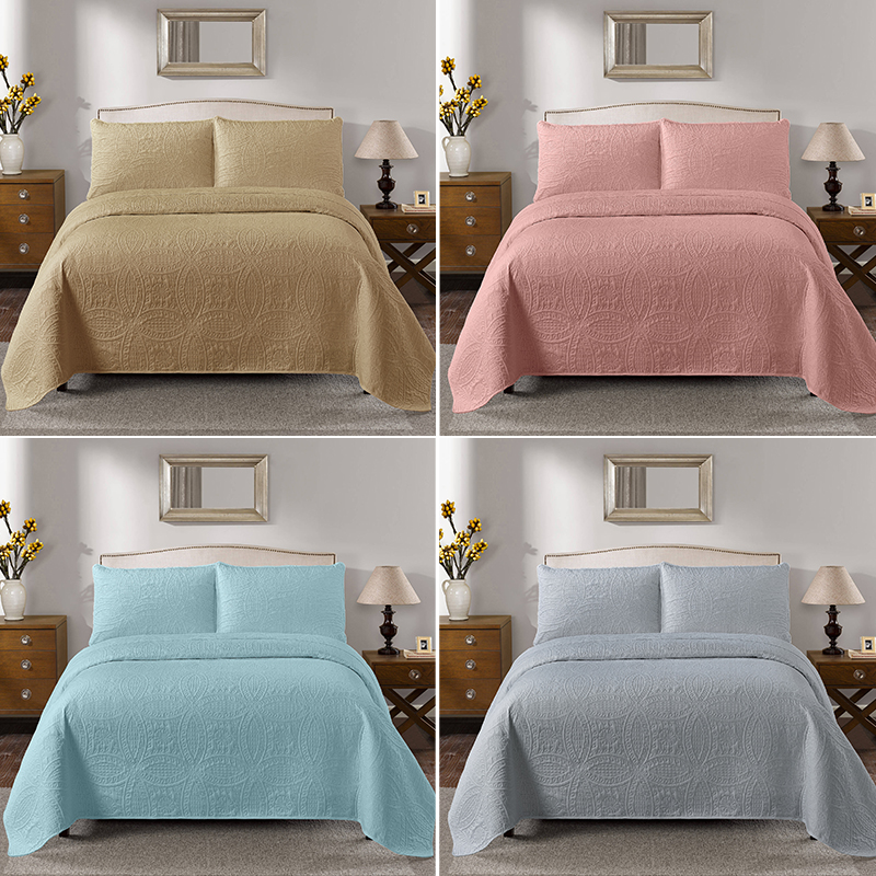  Bedding Simple Style Pure Color Bed Sheet Quilted Microfiber Bedroom Bedding Coverlet Three Piece Quilted Quil