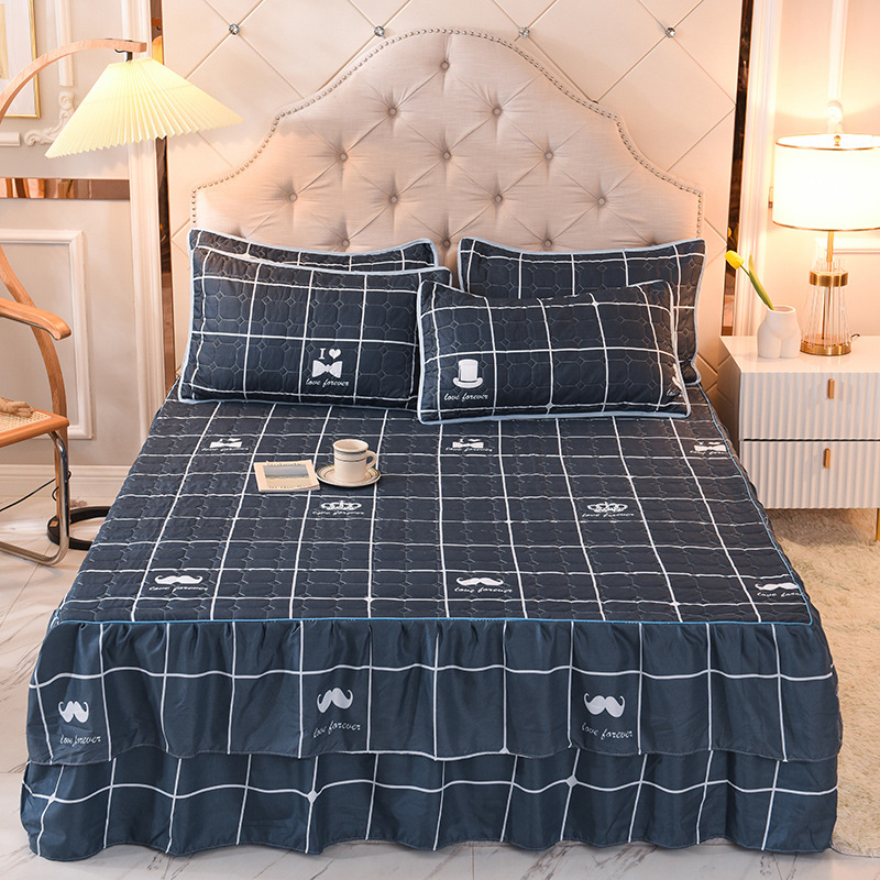 100% Polyester Decorative Bed Skirt Plain Fabric King Queen Bed Skirt