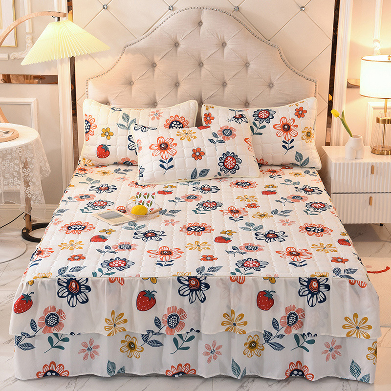100% Polyester Decorative Bed Skirt Plain Fabric King Queen Bed Skirt