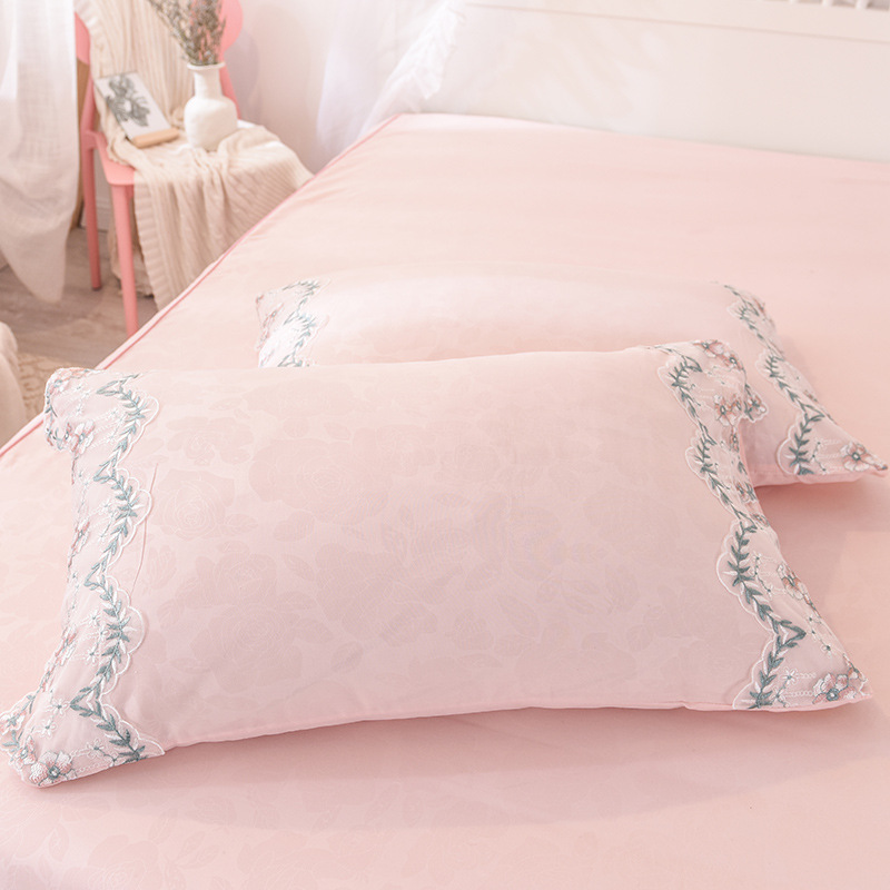 Rose Print Four-Piece skirt bed cover bed skirt Fitted pink flower bed skirt