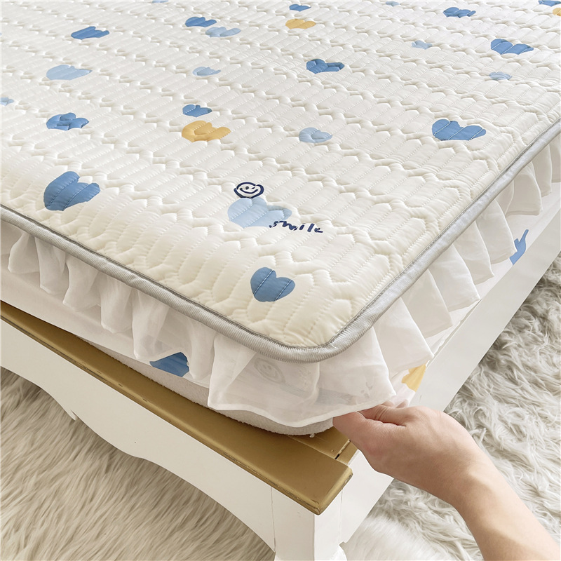 Latex mat three piece set lace ice silk mat fitted sheet bed skirt non slip mattress protective cover