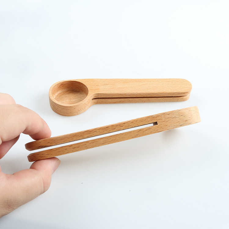 Beech Wood Eco-friendly Measuring Coffee Beans Scoop Food Bag Sealer Clip Coffee Spoons