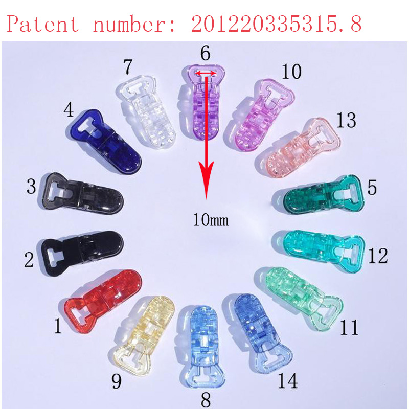  Cuten 10 mm Transparent Colored Plastic  Clips Eco-Friendly baby Plastic Pacifier dummy holder clips 250PCS/ba