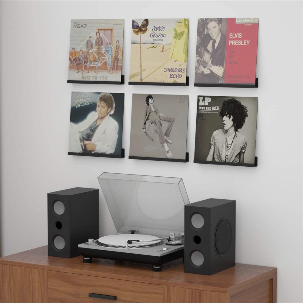 Black Acrylic Album Holder Vinyl Record Display Shelf Wall Mount-6 Pack