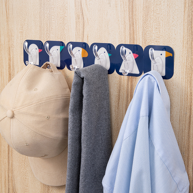 Bird Kitchen Stickers Row Hooks without Punching Strong Adhesive Bathroom Wall Hanging Wall Non-marking Behind Door Hook