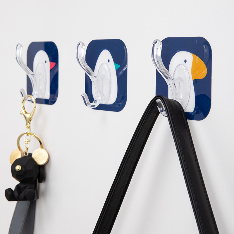 Bird Kitchen Stickers Row Hooks without Punching Strong Adhesive Bathroom Wall Hanging Wall Non-marking Behind Door Hook