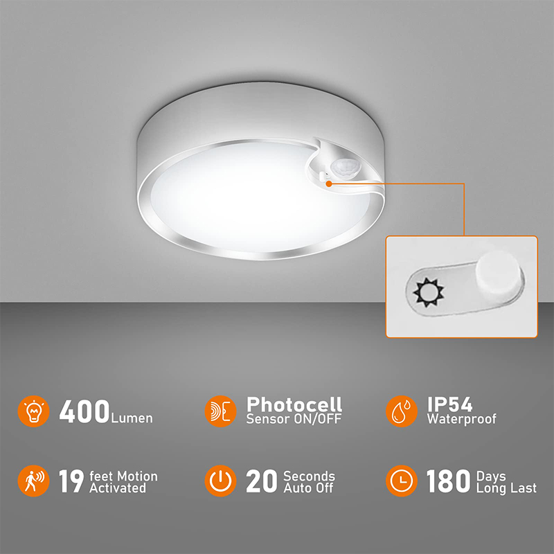 Modern Round Garage Bathroom Shower Porch 400LM Motion Activated Light Battery Operated Motion Sensor Indoor Ceiling Lig