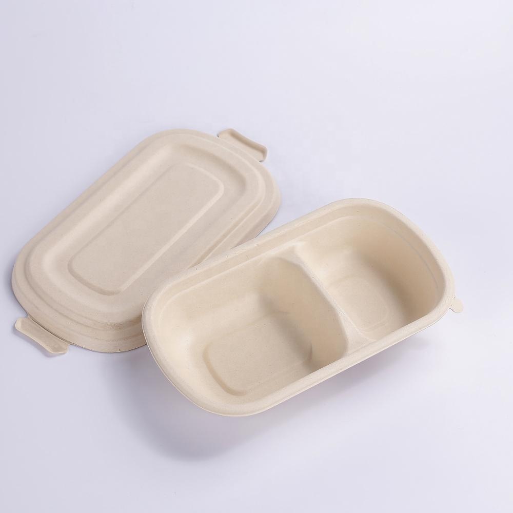 750ml Biodegradable Disposable Sugarcane bagasse food container Pulp Paper Lunch Box