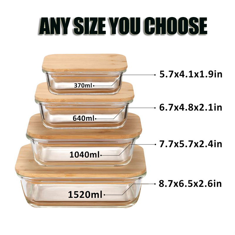 Hot Selling Glass Lunch Box Glass Food Container With Bamboo Lids