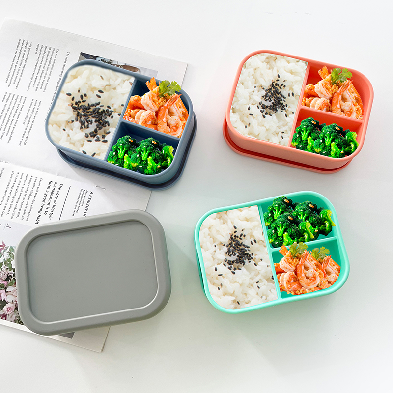 DUMO Hot Selling Food Grade Silicone food container Portable Kids Bento Box silicone bento lunch box With 3 Compartment